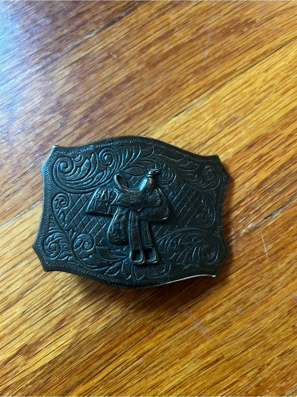 Western Saddle Embossed Belt Buckle